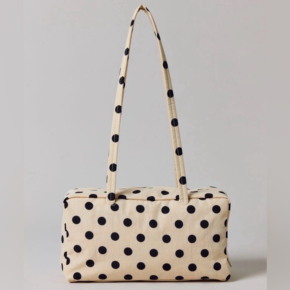BAGGU Cream and Black Polka Dot Bowler